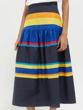 Chinti & Parker Navy sunset stripe cotton-silkMidi Skirt